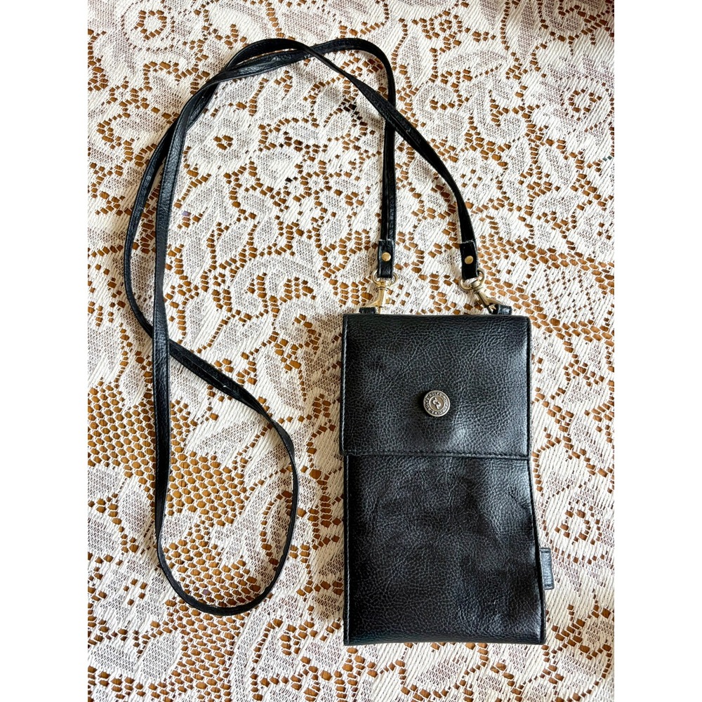 Vintage Rolfs Black Pebbled Leather Crossbody Wallet Clutch Indie 90s Minimalist